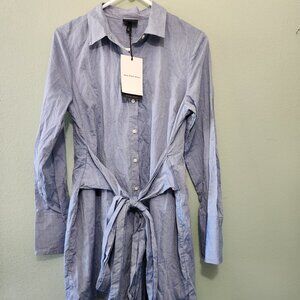 NWT-Belted "Who What Wear" Womens Blue Chambray Street Wear Dress Shirt, Size S